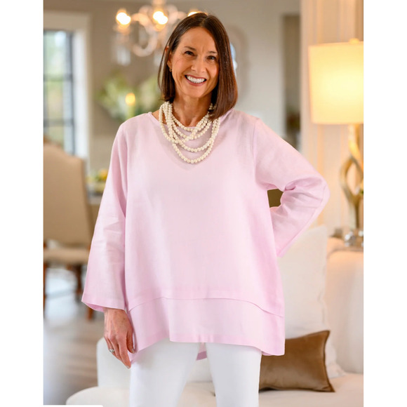 Crown Linen Designs Tunic Top Womens Size M Pink Charlotte Euro Lagenlook NWT - Picture 8 of 8